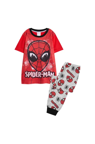 Spider-Man Boys Face Short-Sleeved Long Pyjama Set - Red/Grey
