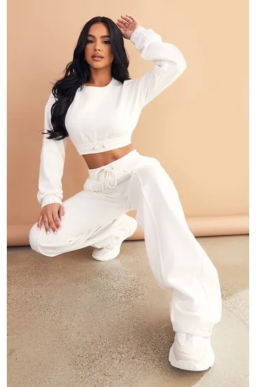 Petite Cream Seam Detail Wide Leg Joggers