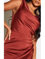 Burgundy Satin Cowl Neck Draped Maxi Dress - 3