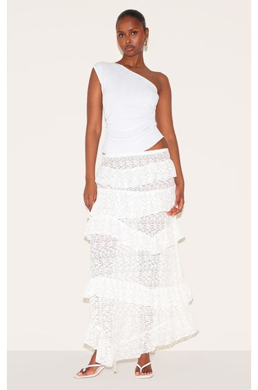 White Lace Tiered Floaty Maxi Skirt
