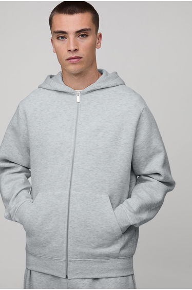 Basic BM Signature Regular Fit Zip Through Hoodie - grey marl