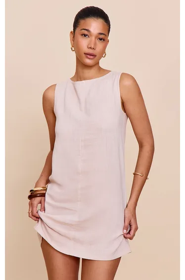 Natural Textured Boat Neck Boxy Shift Dress