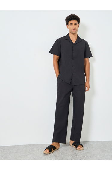 Men Black Textured Short Sleeve Shirt and Pants Co-Ords
