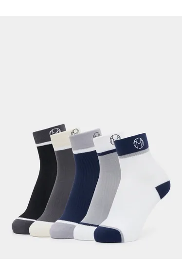 Set of 5 - Contrast Cuff Detail Quarter Socks