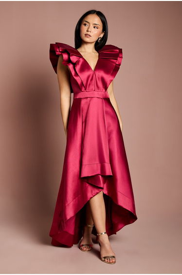 Petite Frill Sleeve V Neck Dress