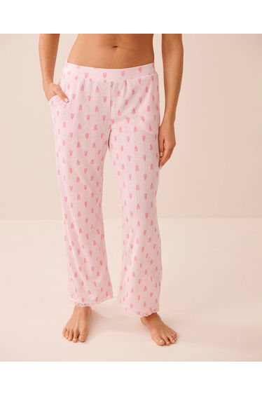 Lobster Print Lace Trim Pointelle Pajama Pants