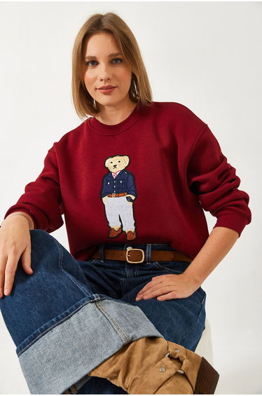 LUCCI Oversized Crew Neck Printed Sweatshirt with Embroidery