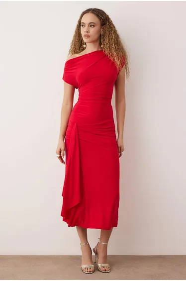 فستان تخرج حفلة ضيق برباط خلفي قابل للتعديل - أحمر