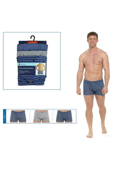 Tom Franks Mens Patterned Jersey Boxer Shorts (3 Pairs) - Blue