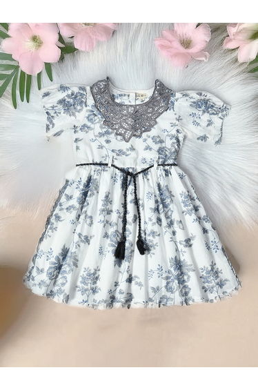 Floral Printed Lace Detail Cotton Dress