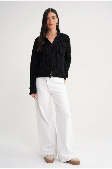 Mixray Textured Ribbed Knit Cardigan with Buttons