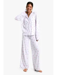 Bow Print Long Sleeve Shirt And Trouser Pyjama Set