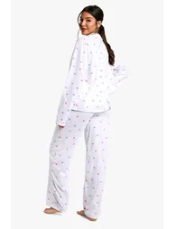Bow Print Long Sleeve Shirt And Trouser Pyjama Set - 1