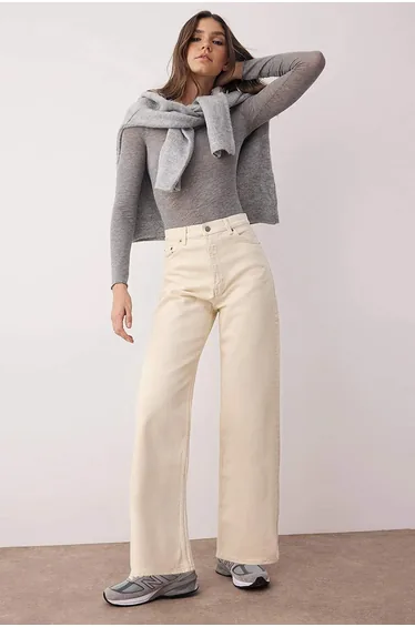 Ecru High Waist Ankle Length Culotte 100% Cotton Jeans