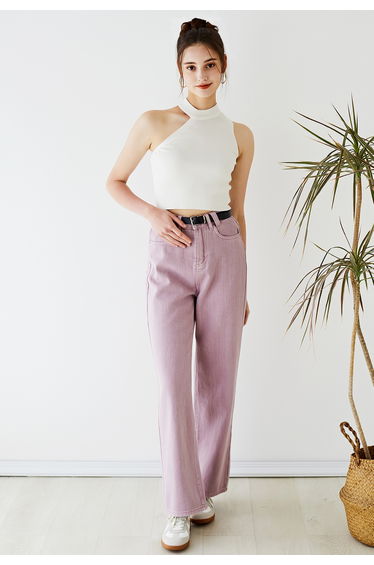 Asymmetric Halter Neck Knit Crop Top in White