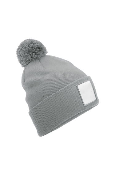 Beechfield Pom Pom Appliqué Patch Beanie - Ash/White