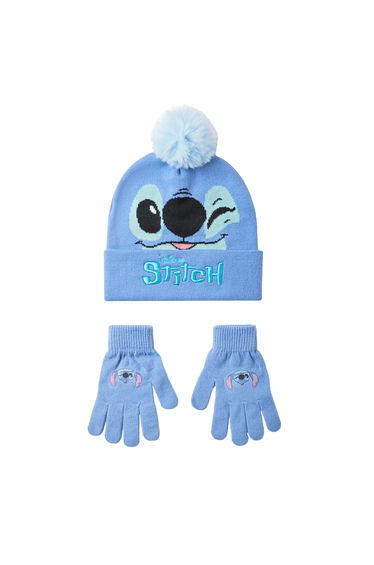 Lilo & Stitch Girls Character Face Beanie & Gloves Set - Blue