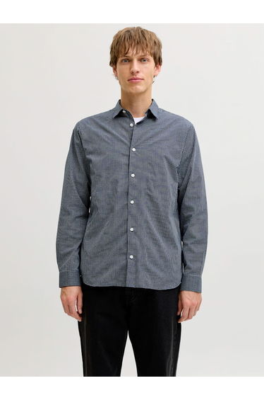 Navy Blue Gavin Checked Spread Collar Shirt