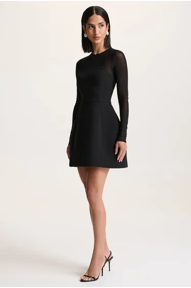 Aviana | Black Mesh Crew-Neck Mini Dress