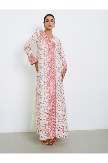 Threadwork Embroidery V Neck Jalabiya
