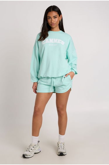 Cannes Printed Sweatshirt Short Tracksuit - aqua