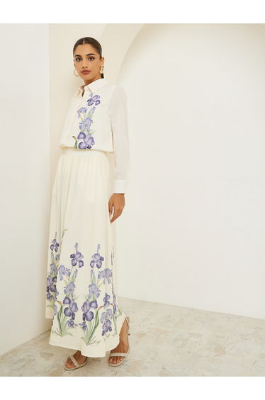 Women Off-White Floral A-Line Maxi Skirt