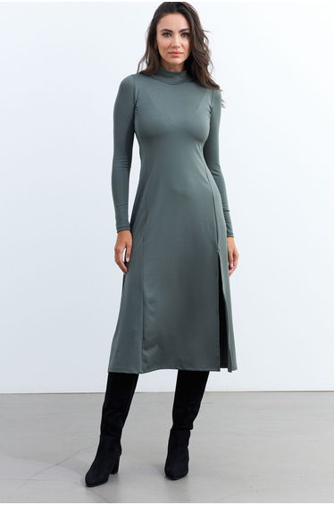 Women's Khaki Turtleneck Midi Dress
