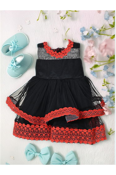 Embroidered Layered Mesh Insert Dress