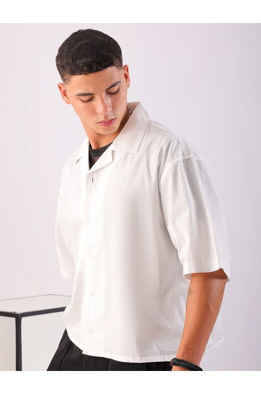 Men White Graphic Print Boxy Fit Shirt