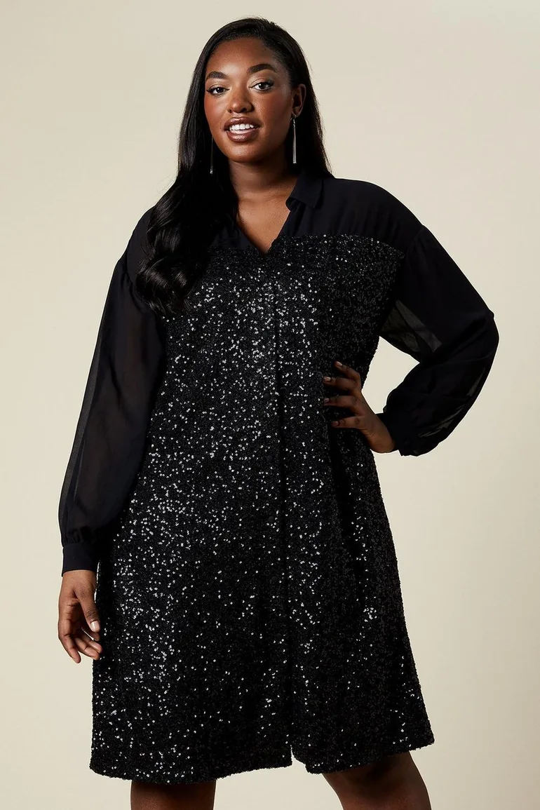 plus size sequin shirt dress Anna-Kaci Womens Plus Size Short Sleeve Sequin Dresses V Neck T Shirt Shift Sparkle Dress