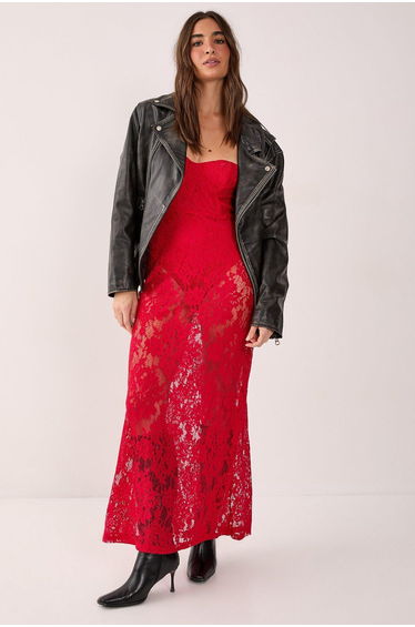Lace Bandeau Sheer Maxi Dress