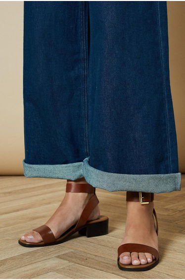 Gracie Leather Low Stacked Heeled Sandals