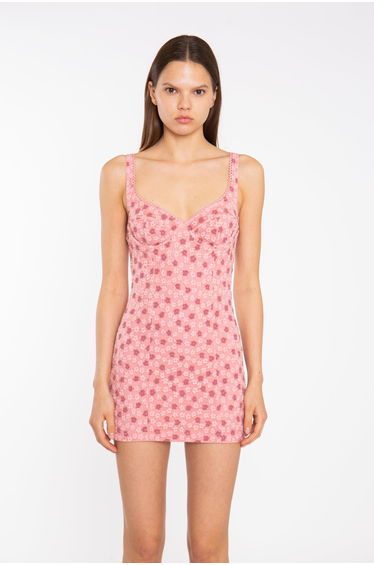 Pink Ditsy-Lace Corset Style Mini-Dress