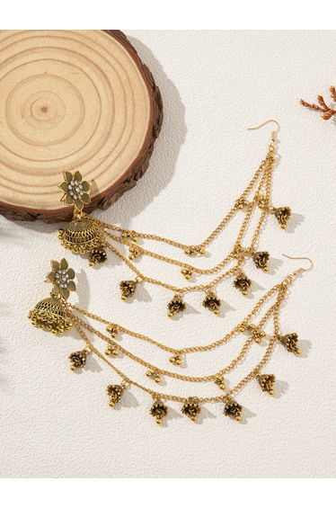 Flower Bell Shape Jhumka Link Earrings with Chain