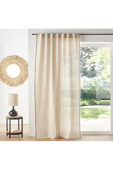 ستارة قطن و كتان بشريط مخفي لون بيج