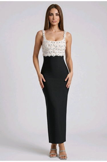 ÉLARA EMBELLISHED BANDAGE MAXI DRESS