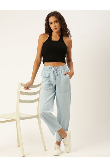Light Blue Woven Cotton Denim Culottes
