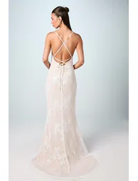 V Neck Embellished Mesh Cami Maxi Wedding Dress - 2