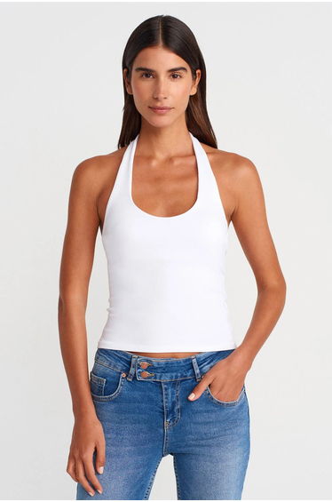 Dilvin Ribbed Halterneck Sleeveless Blouse
