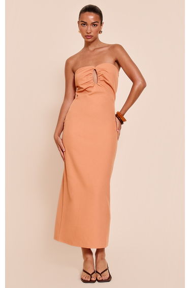 Burnt Orange Woven Tailored Cut Out Detail Maxi Dress