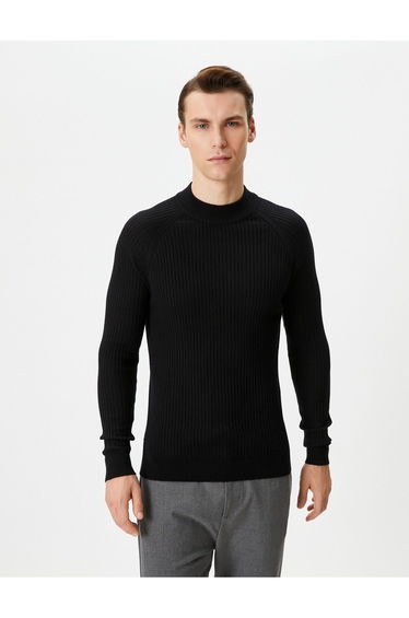 Slim Fit Sweater Knitwear High Neck Raglan Sleeve Textured