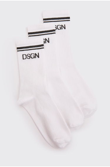 DSGN Studio 3 Pack Stripe Detail Sports Socks - white