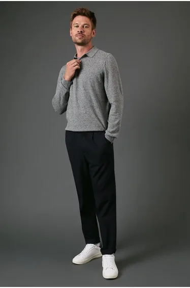 Cotton Rich Long Sleeve Knitted Polo