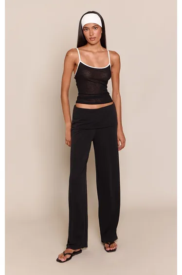 Black Rib Sheer Contrast Strappy Vest Top