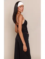 Black Rib Sheer Contrast Strappy Vest Top - 1
