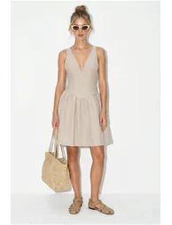 LUCCI Striped V-Neck Sleeveless Mini Skater Dress