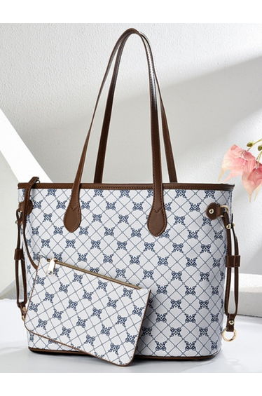 Printed Dual Handle Handbag with Purse Set