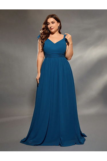 Leely Plus Women's Elegant V Neck Layered Sleeve A-Line Dress