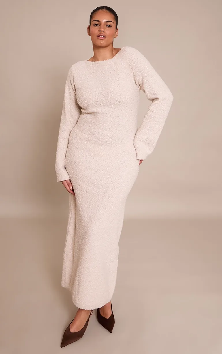 cream maxi knit dress Cream Crochet Knit Maxi Dress Sweetheart Neck Medium