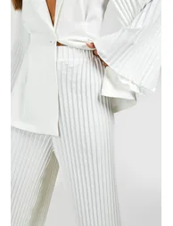 Pleated Wide Leg Tailored Trousers - ivory - 3